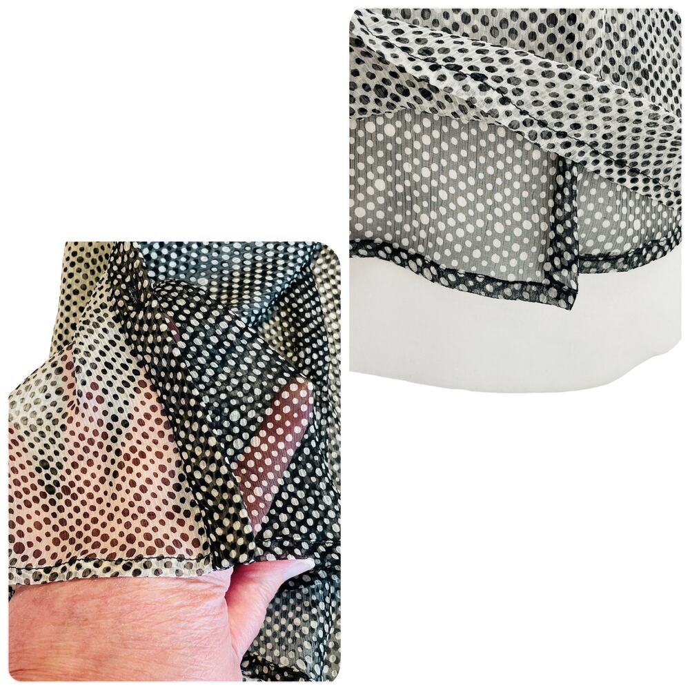 Lida Baday Black & White Silk Polka Dot Sheer Ruffle Blouse Women Sz 2 - Picture 10 of 14